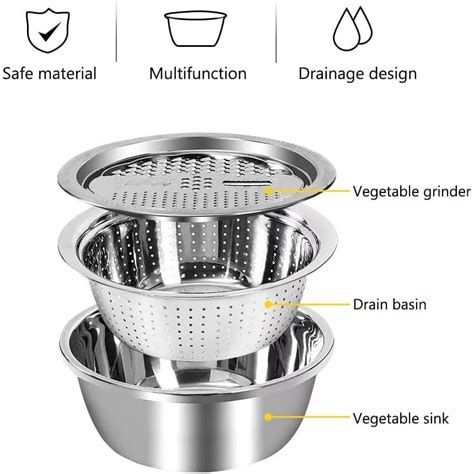 Jual Baskom Parutan Saringan Stainless 3 In 1 Parutan Serbaguna