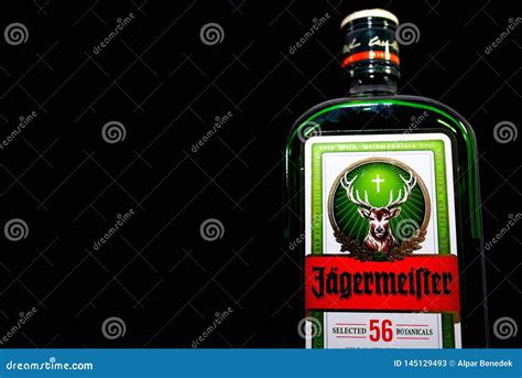 Botella De Jagermeister En Fondo Negro Foto De Archivo Editorial