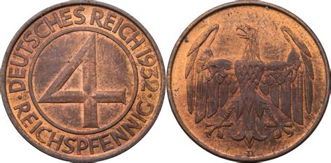 Weimarer Republik 4 Pfennig 1932 D sog Brüningtaler Kursmünze ss