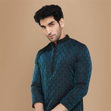 Buy Sapphire Blue Jacquard Kurta Set Online In The USA Manyavar