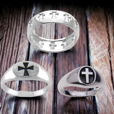 Elegant Sterling Silver Cross Trio Rings Set