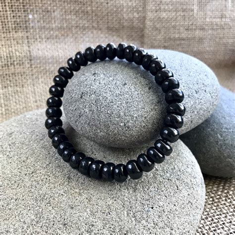 Shungite Bracelet 8mm Shungite Rondelles Elasticized Emf Protection Unisex Man Or Woman