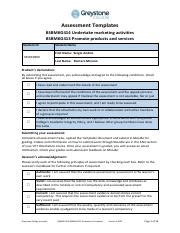 Greystone College Australia Bsbmkg Bsbmkg Assessment Templates