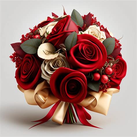 Premium AI Image A Bouquet Of Red Roses With A Gold Ribbon And Red