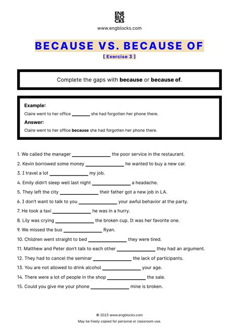 Because and Because of — Exercise 1 | ESL Worksheets