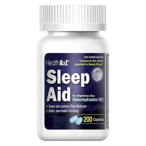 Healtha2z Sleep Aid 200 Caplets Diphenhydramine Hcl 25mg Non Habit Forming Sleeping Pills