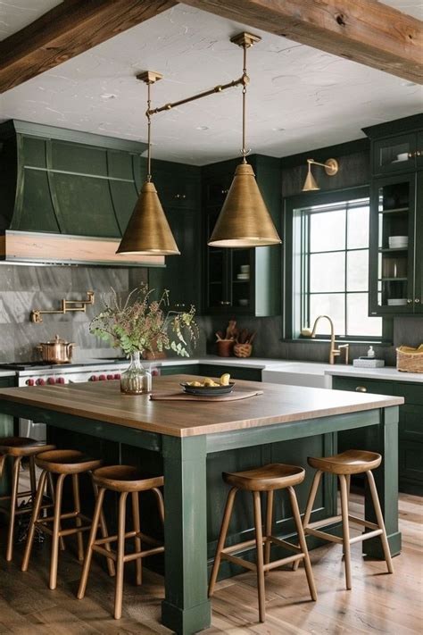 50 Kitchens With Green Cabinets And Wood Accents In 2024 Farmhouse