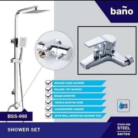 Jual Shower Tiang Set Dingin Stainless Bano Dengan Kran Mixer Shopee