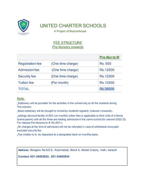 United Charter Schools Fee Structure Pdf