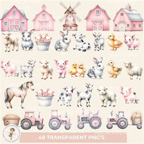 Pink Farm Clipart Mega Bundle Pink Farm Barn Pink Farm Animals Baby