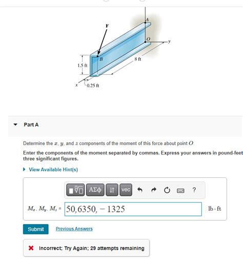 Solved Determine The X Y And Z Components Of The Moment Of Chegg