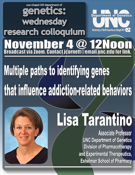 Wednesday Department Of Genetics Colloquium Lisa Tarantino Department Of Genetics