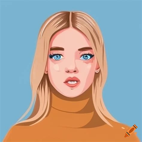 Illustration Of A Professional Young Woman With Long Blonde Hair And Blue Eyes In Trendy