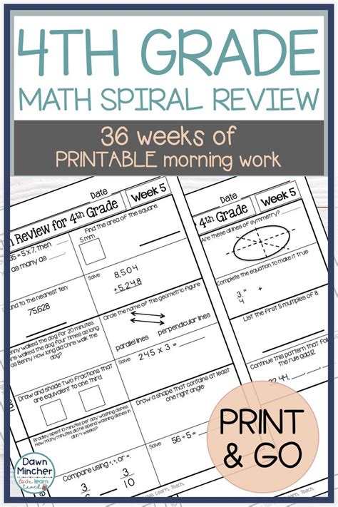 Morning Work 4th Grade Math Worksheets Daily Spiral Review Warm Ups Or