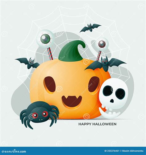 Happy Halloween Composition From Pumpkin Bats Skull And Eyes Stock