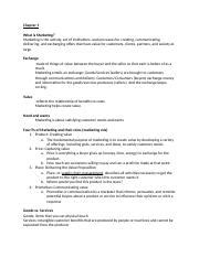 Study Guide For Mktg Midterm Docx Chapter What Is Marketing