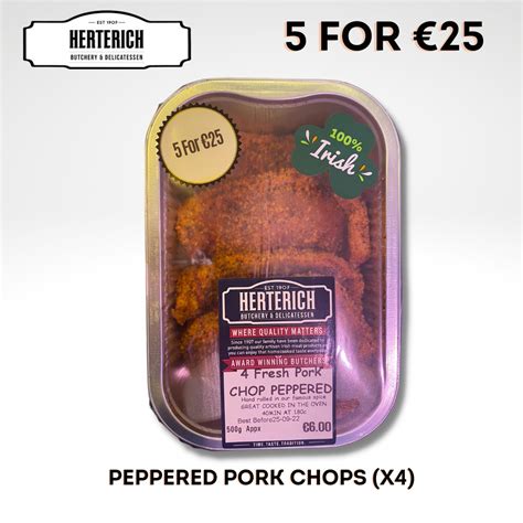 Peppered Pork Chops 4 Per Pack Herterich Traditional Irish Online Butcher Shop Free