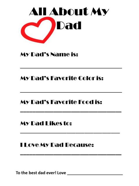 Favorite Things About Dad Printable