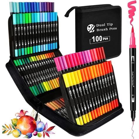 Feutres Coloriage Adulte 100 Couleurs Feutre Double Pointe Aquarelle