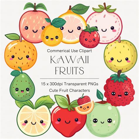 Cute Fruit Clip Art Kawaii Fruit Clip Art Cute Fruits Icons Fruit