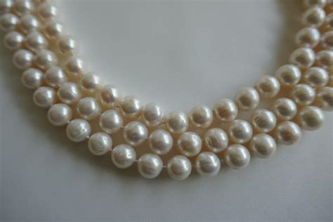 Three Strand White Cultured Pearls 925 Sterling Silver Necklace For