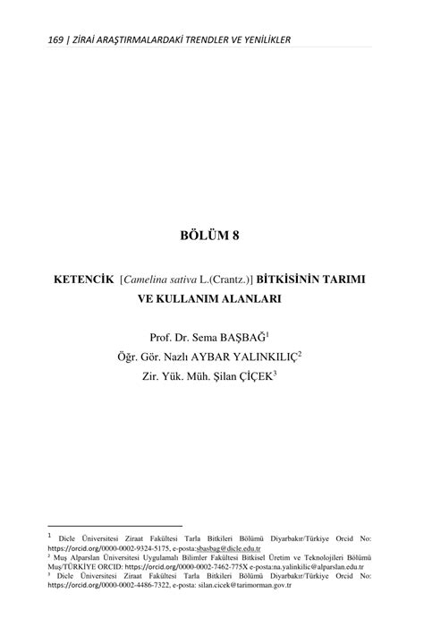 PDF KETENCİK Camelina sativa L Crantz BİTKİSİNİN TARIMI VE