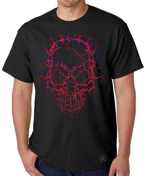 Neon Cracked Skull T Shirt ~ Lightning Skull Tee ~ Distorted Evil Ebay