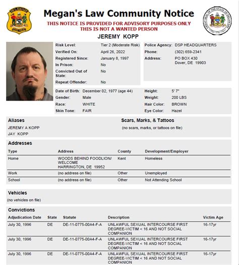 Homeless Sex Offender Notification Delaware State Police State Of Delaware