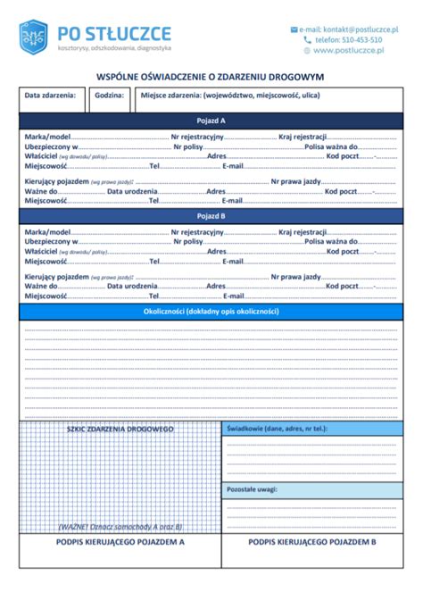 Oświadczenie z miejsca zdarzenia drogowego wzór Po stłuczce