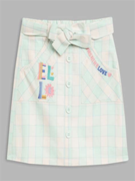 Buy Elle Girls Green And Off White Checked A Line Mini Skirt Skirts For