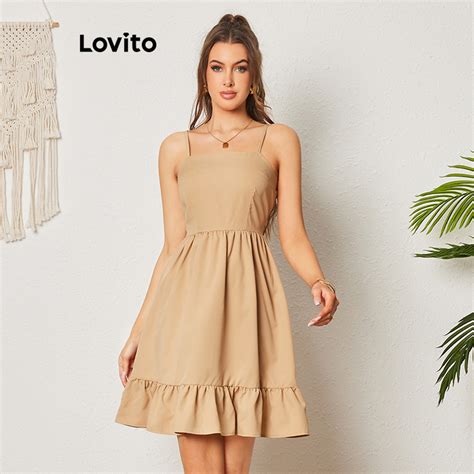 Lovito Boho Vestido Feminino Liso Costas Abertas Camas E Bainha De