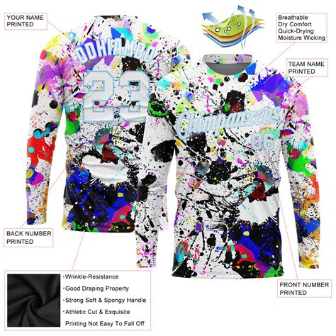 Custom Graffiti Pattern White Light Blue Splashes 3d Long Sleeve Performance T Shirt Sale Fcustom