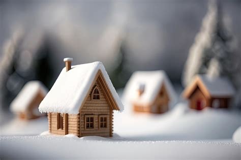 Premium Ai Image Miniature Wooden Houses In A Snowy Forest In Winter