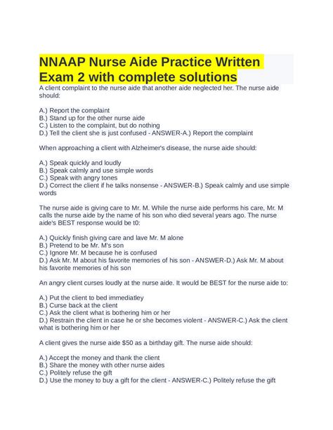 NNAAP Nurse Aide Practice Written Exam 2 With Complete Solutions