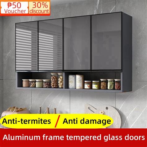 Aluminum Kitchen Cabinet Storage Wall Anti Termite Glass Pantry Hanging