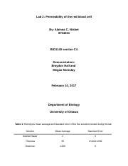 Lab Permeability Of The Red Blood Cell Lab Permeability Of The