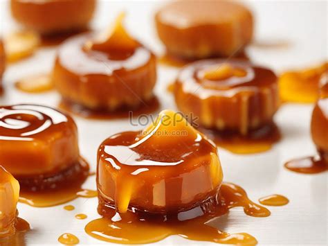 Caramel Candies With Caramel Sauce On A White Background Selective ...