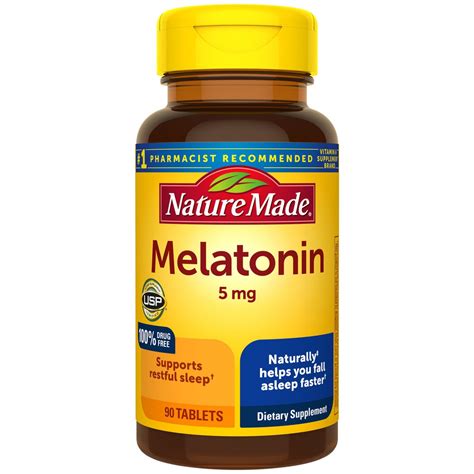 Nature Made Melatonin 5 Mg Tablets For Supporting Restful Sleep 90 Count