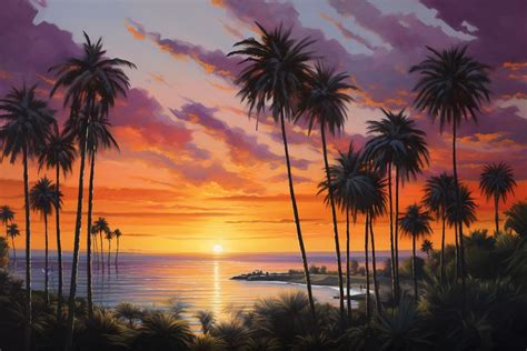 Tranquil Ocean Sunset Palm Tree Canvas Art Etsy In 2024 Sunset