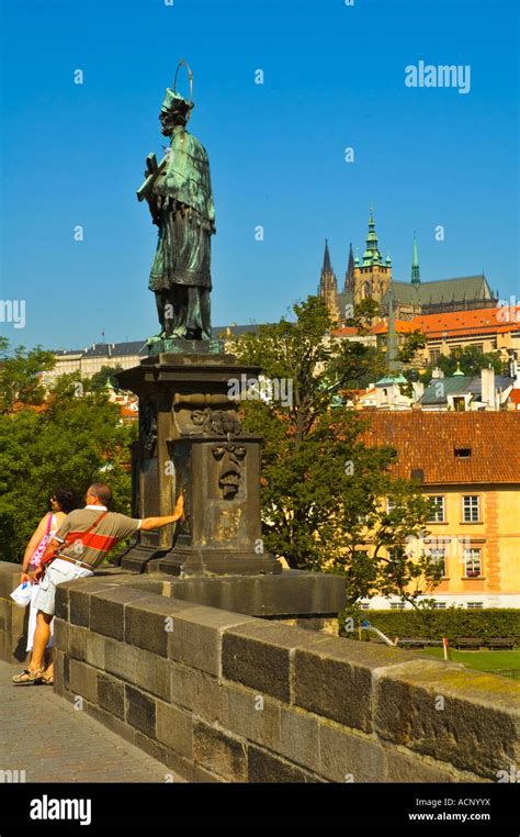 Statue Of St John Of Nepomuk On Charles Bridge Central Prague Czech