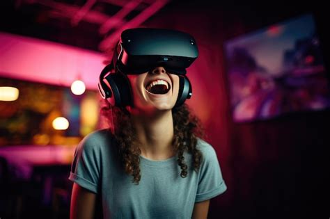 Premium Ai Image Young Girl Experiencing Immersive Virtual Reality Gaming With Vr Headsets