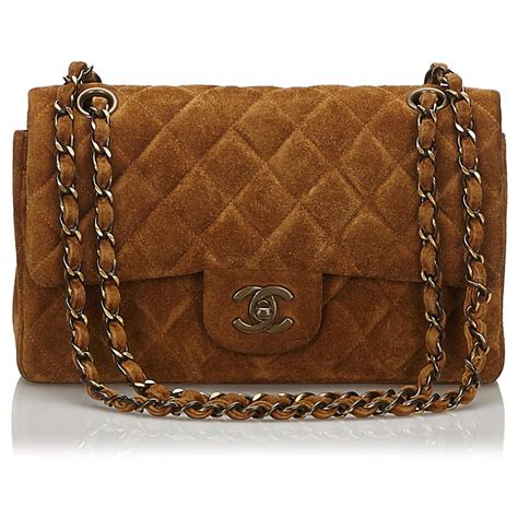 Timeless Chanel Brown Classic Small Suede Lined Flap Bag Dark Brown