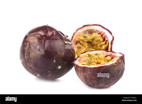 cut passion fruit  white background passion fruit seeds