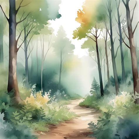 Premium Photo Illustration Of A Forest In A Watercolor Painting Style