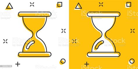 만화 스타일의 모래 시계 아이콘 흰색 고립 된 배경에 샌드 글래스 만화 벡터 일러스트레이션 시계 스플래시 효과 비즈니스 컨셉 0