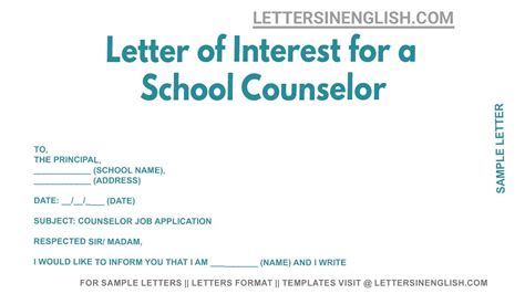 Letter Of Interest For A School Counselor Letter Showing Interest In