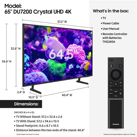 SAMSUNG 65 Inch Class Crystal UHD 4K DU7200 Series HDR Smart TV W