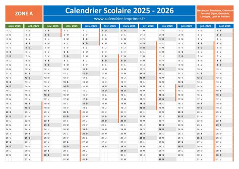 Calendrier Scolaire 2025 2026 à Imprimer