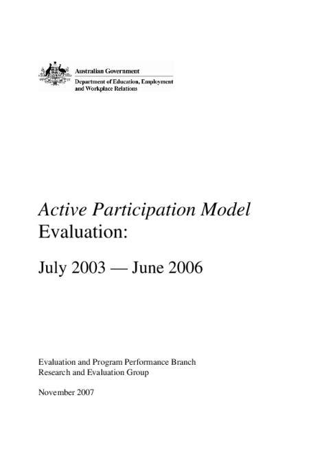 Active Participation Model Evaluation Report Department Of Employment And Workplace Relations