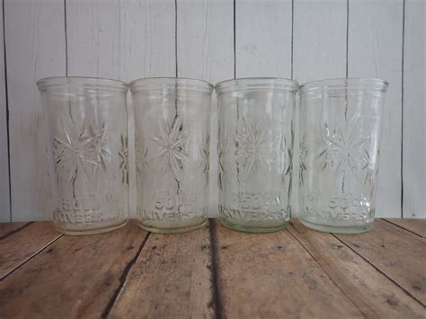 Vintage Ball Jelly Jar Juice Glasses Tumblers Set Of 4 Star Starburst Design 150th Anniversary